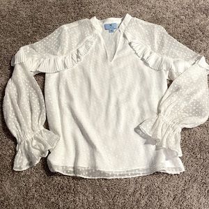 White ruffle blouse cute CeCe